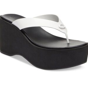 COACH Women's Sculpted Platform "C" Logo Leather Flip Flop
